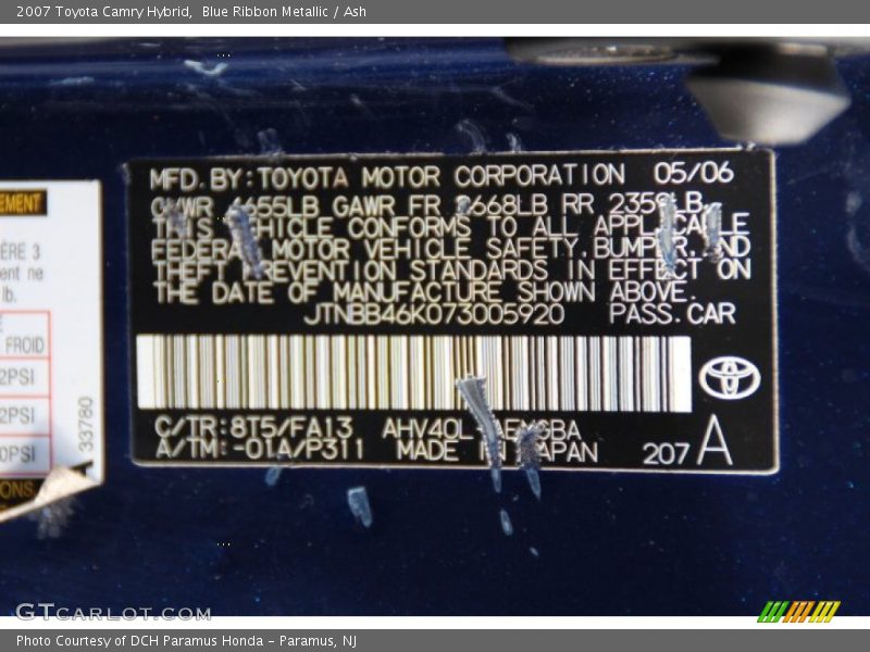 Blue Ribbon Metallic / Ash 2007 Toyota Camry Hybrid