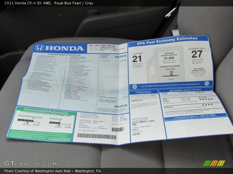 Royal Blue Pearl / Gray 2011 Honda CR-V EX 4WD