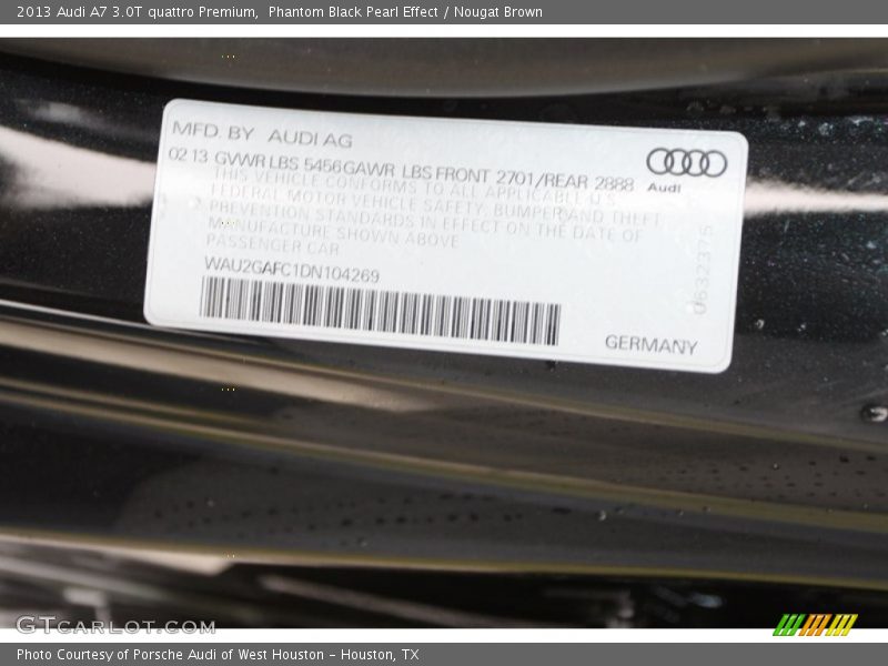 Phantom Black Pearl Effect / Nougat Brown 2013 Audi A7 3.0T quattro Premium