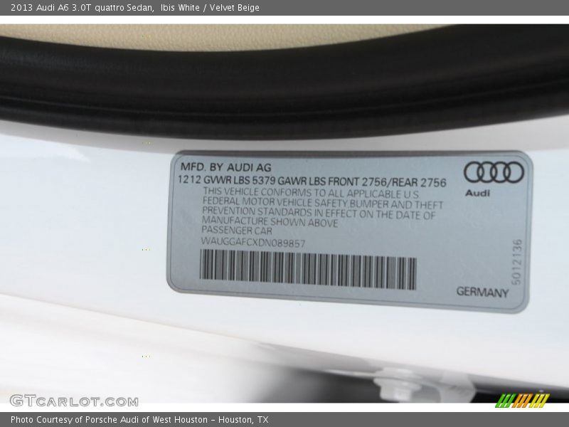 Ibis White / Velvet Beige 2013 Audi A6 3.0T quattro Sedan