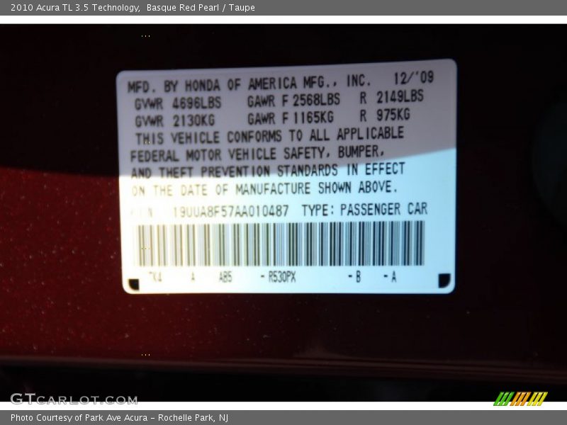 Basque Red Pearl / Taupe 2010 Acura TL 3.5 Technology