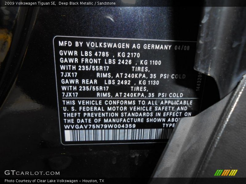 Deep Black Metallic / Sandstone 2009 Volkswagen Tiguan SE