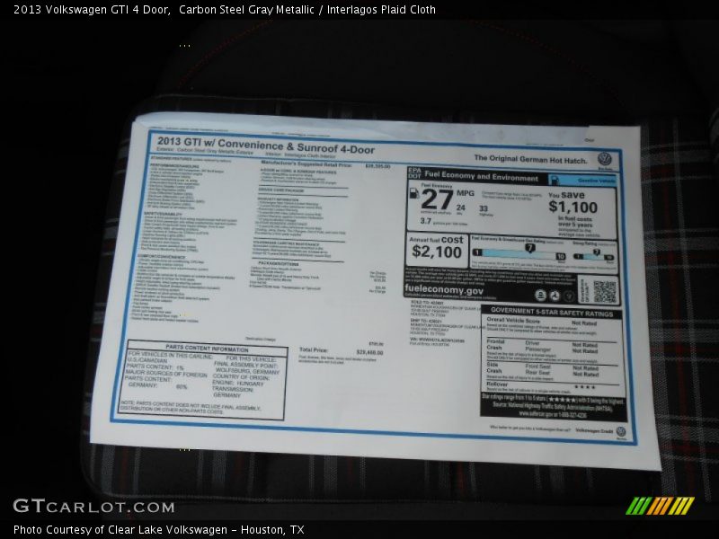  2013 GTI 4 Door Window Sticker
