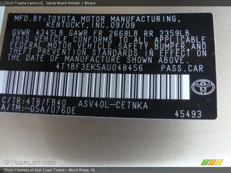 Sandy Beach Metallic / Bisque 2010 Toyota Camry LE