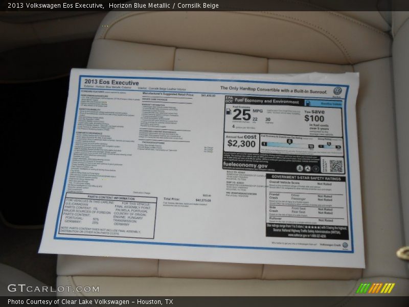  2013 Eos Executive Window Sticker