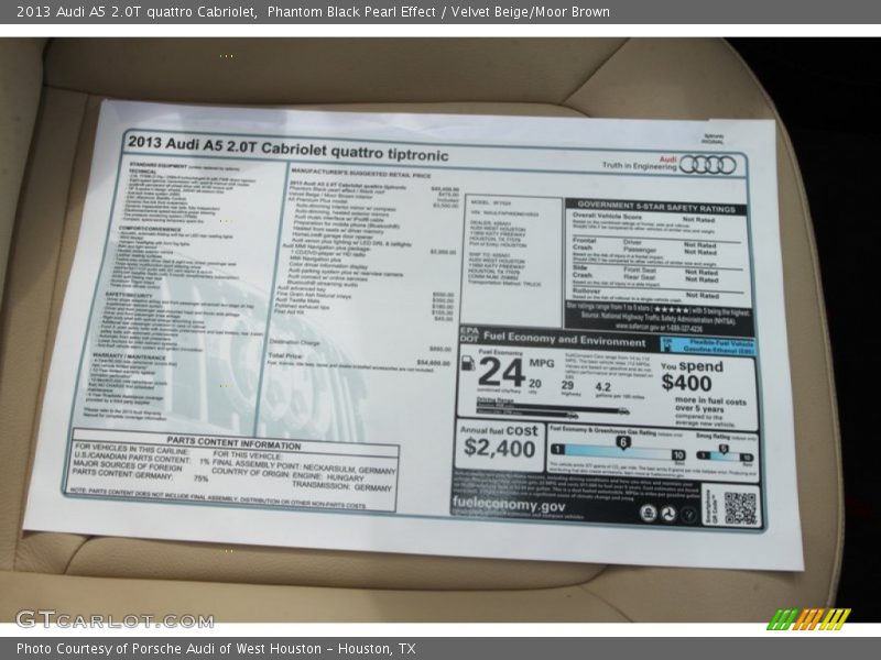  2013 A5 2.0T quattro Cabriolet Window Sticker