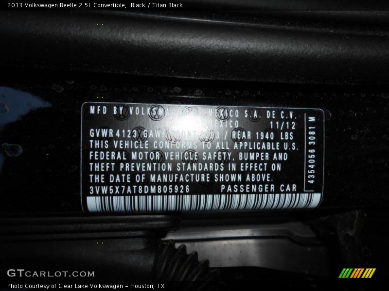 Black / Titan Black 2013 Volkswagen Beetle 2.5L Convertible