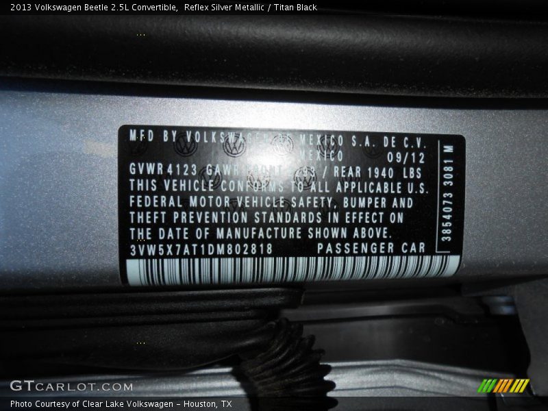 Reflex Silver Metallic / Titan Black 2013 Volkswagen Beetle 2.5L Convertible