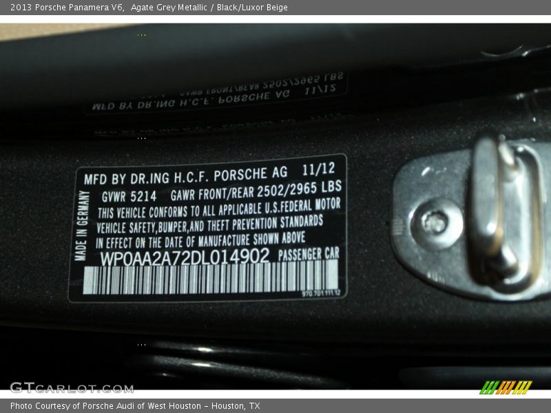 Agate Grey Metallic / Black/Luxor Beige 2013 Porsche Panamera V6