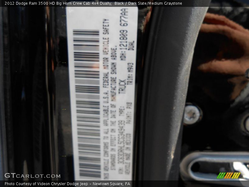 Black / Dark Slate/Medium Graystone 2012 Dodge Ram 3500 HD Big Horn Crew Cab 4x4 Dually