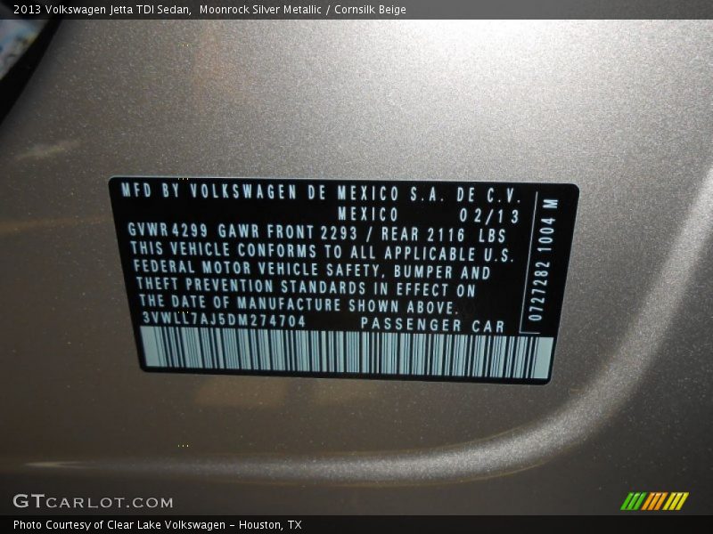 Moonrock Silver Metallic / Cornsilk Beige 2013 Volkswagen Jetta TDI Sedan