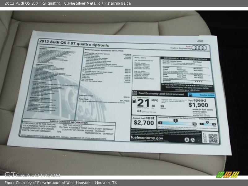  2013 Q5 3.0 TFSI quattro Window Sticker