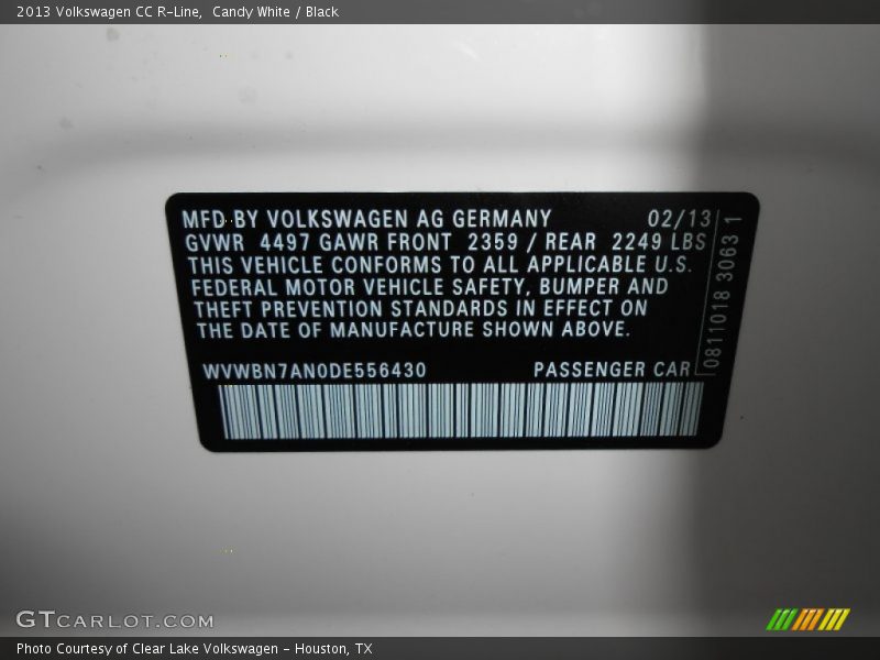 Candy White / Black 2013 Volkswagen CC R-Line
