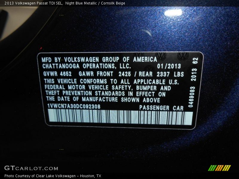 Night Blue Metallic / Cornsilk Beige 2013 Volkswagen Passat TDI SEL