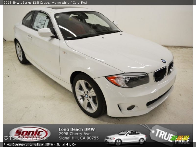 Alpine White / Coral Red 2013 BMW 1 Series 128i Coupe