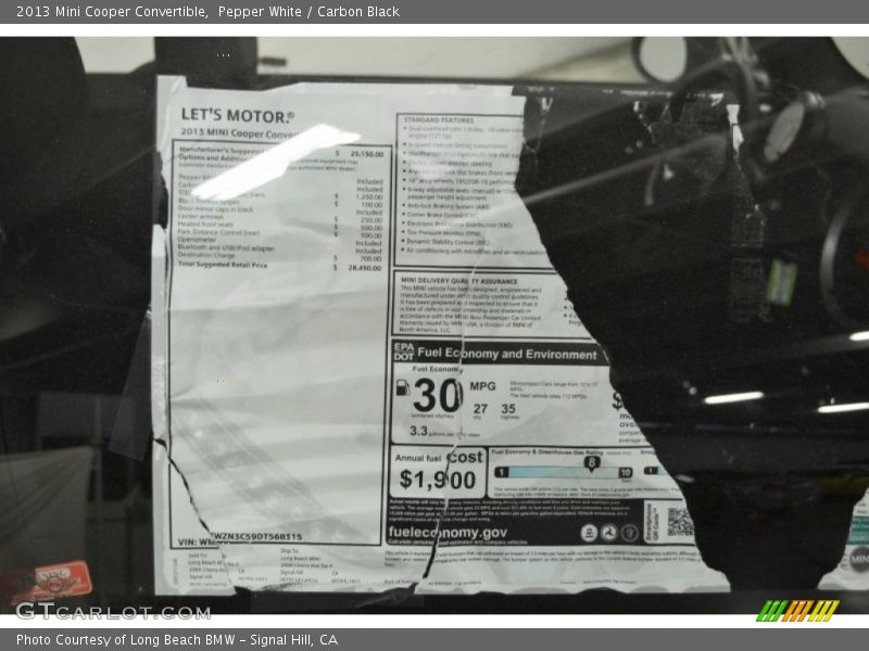 Pepper White / Carbon Black 2013 Mini Cooper Convertible