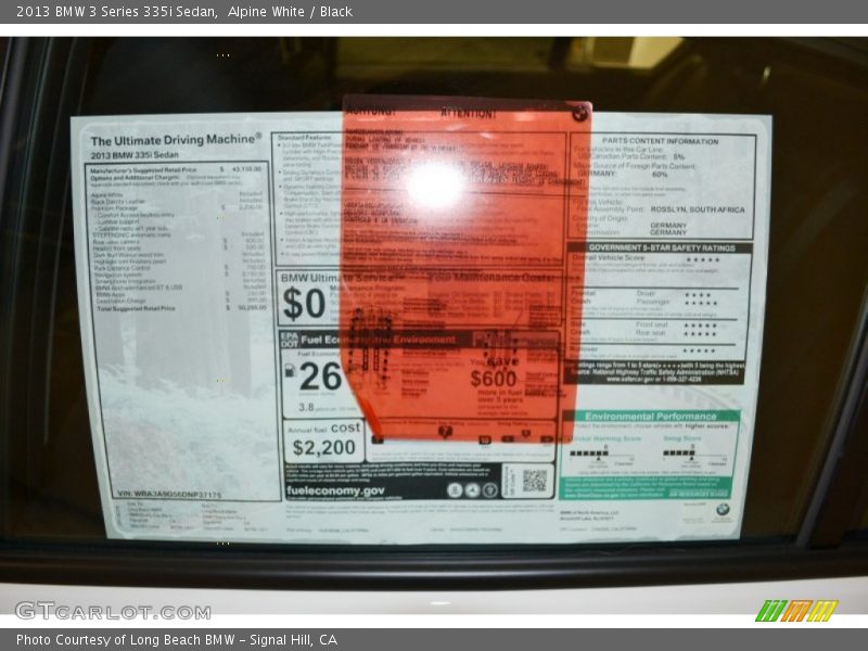 Alpine White / Black 2013 BMW 3 Series 335i Sedan