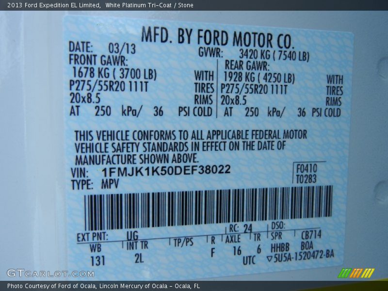 2013 Expedition EL Limited White Platinum Tri-Coat Color Code UG