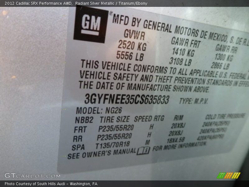 Radiant Silver Metallic / Titanium/Ebony 2012 Cadillac SRX Performance AWD