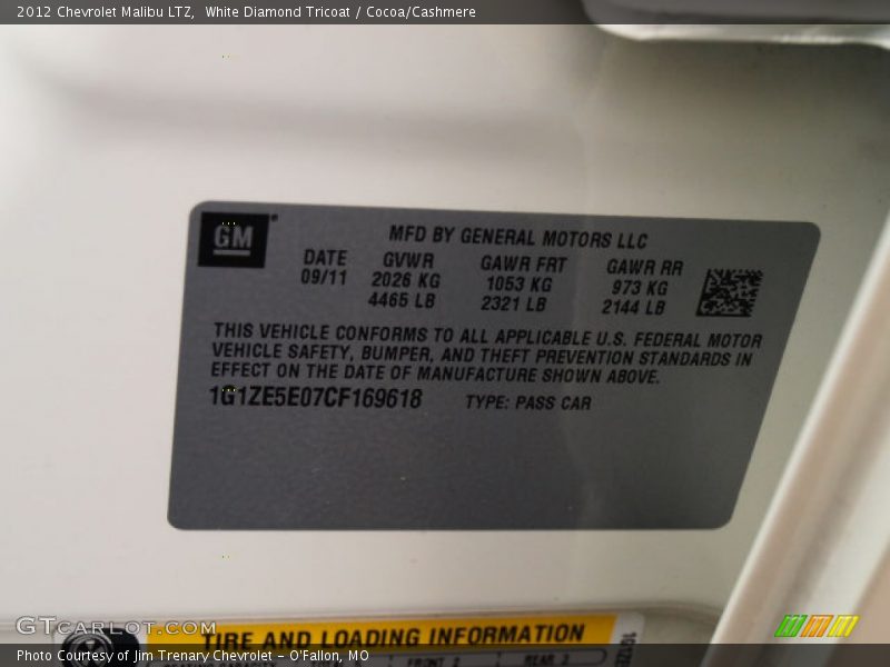 White Diamond Tricoat / Cocoa/Cashmere 2012 Chevrolet Malibu LTZ