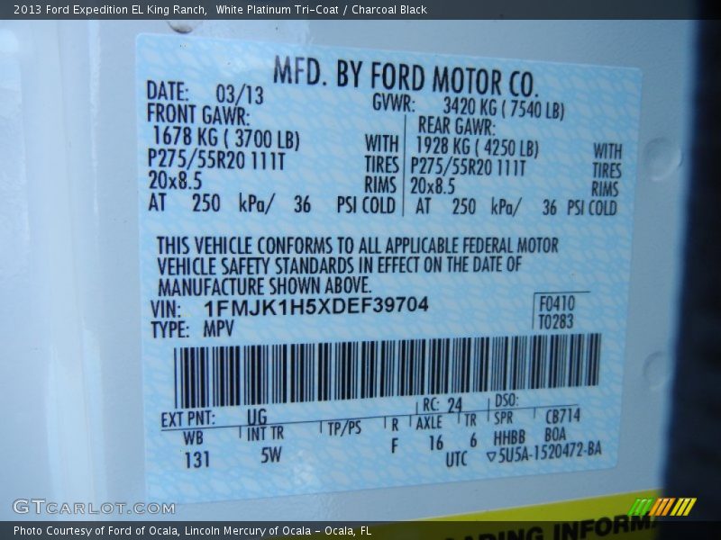 2013 Expedition EL King Ranch White Platinum Tri-Coat Color Code UG