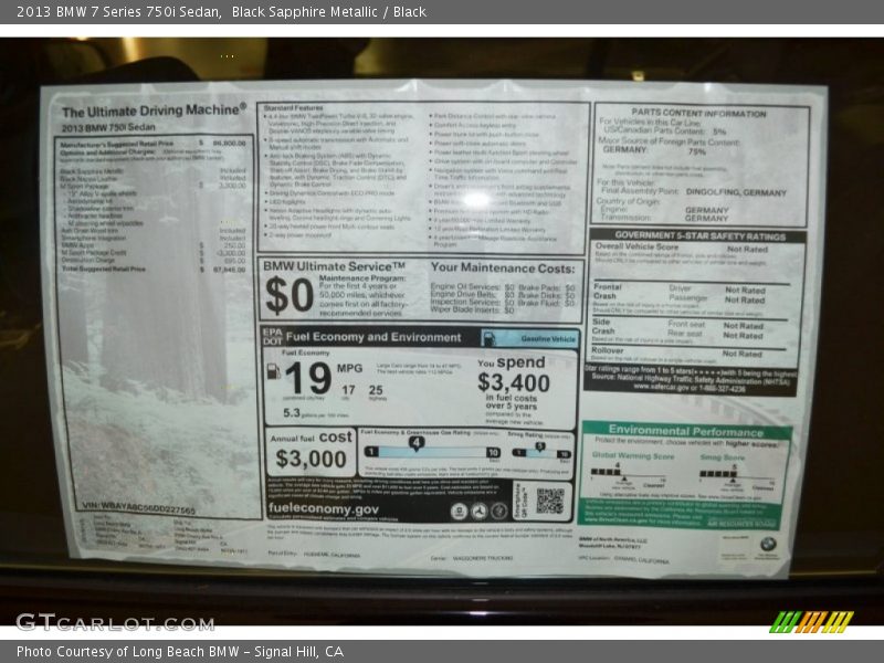 Black Sapphire Metallic / Black 2013 BMW 7 Series 750i Sedan