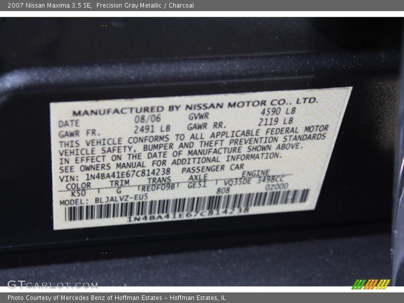 Precision Gray Metallic / Charcoal 2007 Nissan Maxima 3.5 SE