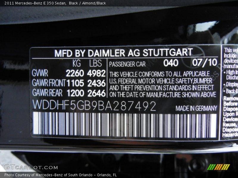 Black / Almond/Black 2011 Mercedes-Benz E 350 Sedan