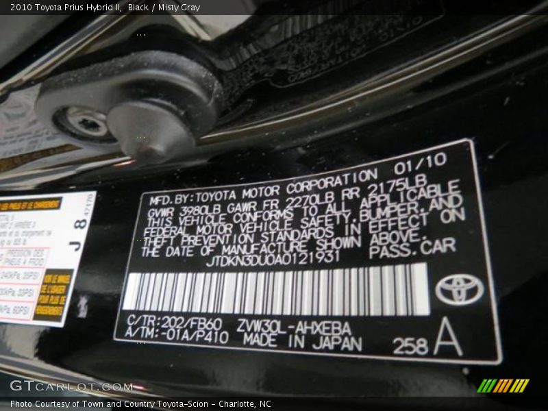 2010 Prius Hybrid II Black Color Code 202