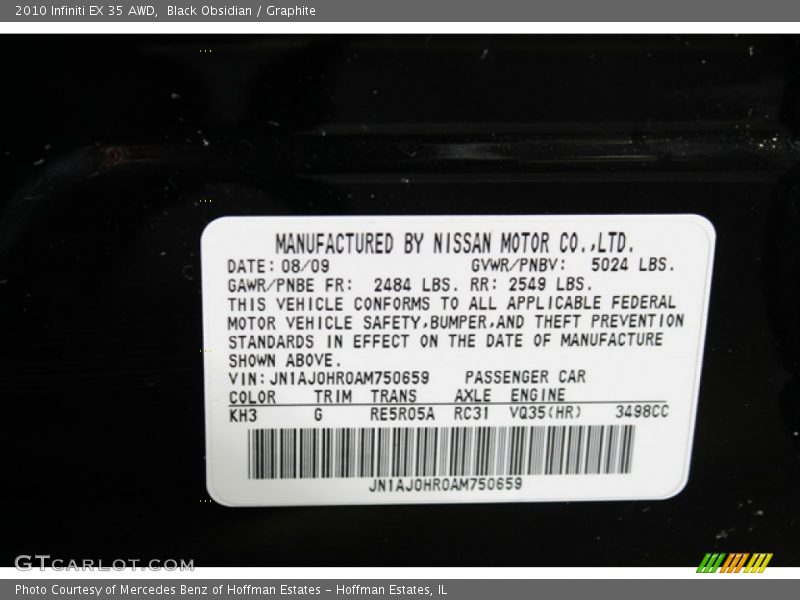 Black Obsidian / Graphite 2010 Infiniti EX 35 AWD