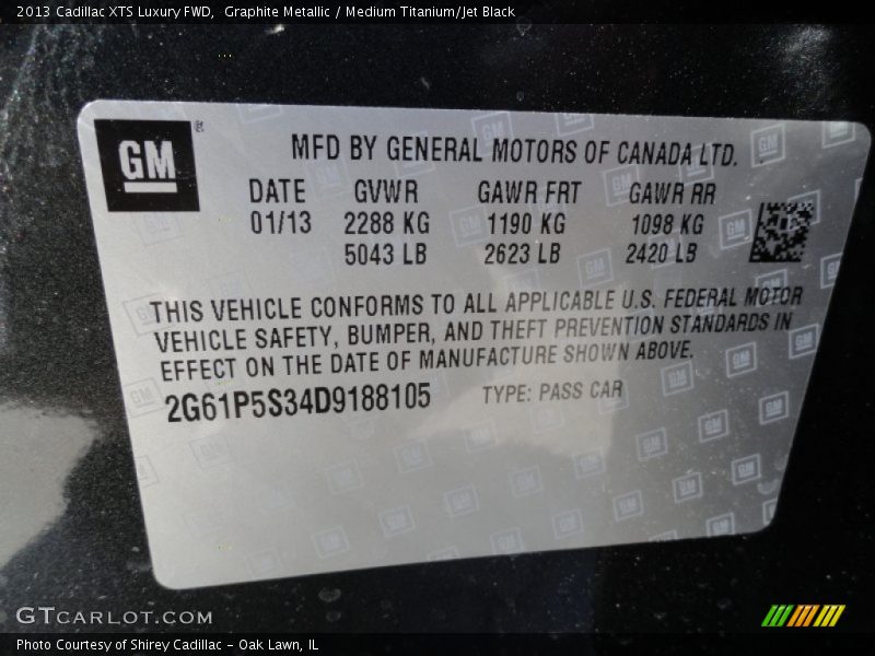 Graphite Metallic / Medium Titanium/Jet Black 2013 Cadillac XTS Luxury FWD