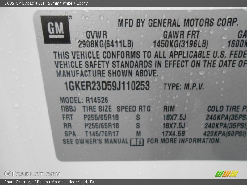 Summit White / Ebony 2009 GMC Acadia SLT