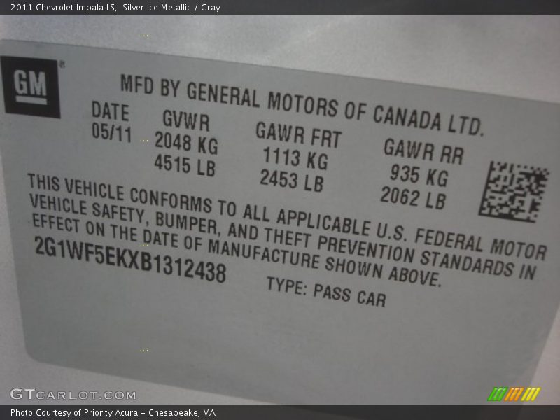 Silver Ice Metallic / Gray 2011 Chevrolet Impala LS