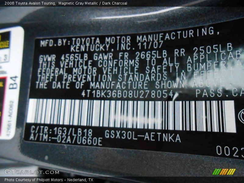 Magnetic Gray Metallic / Dark Charcoal 2008 Toyota Avalon Touring