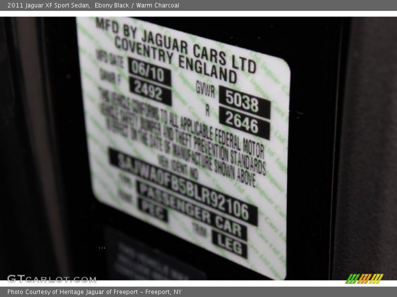 2011 XF Sport Sedan Ebony Black Color Code PEC