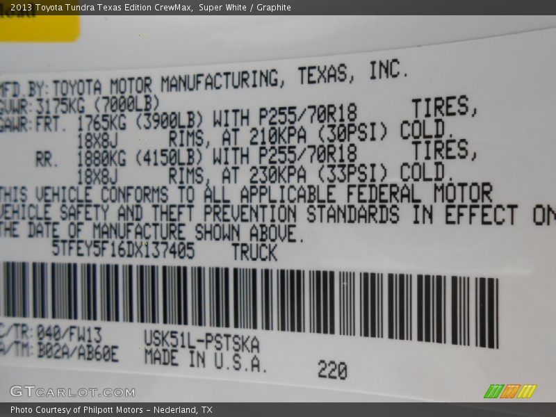 Super White / Graphite 2013 Toyota Tundra Texas Edition CrewMax