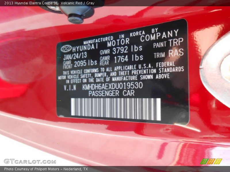 2013 Elantra Coupe SE Volcanic Red Color Code TRP