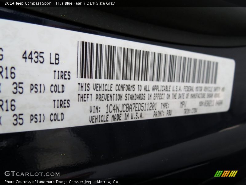 True Blue Pearl / Dark Slate Gray 2014 Jeep Compass Sport