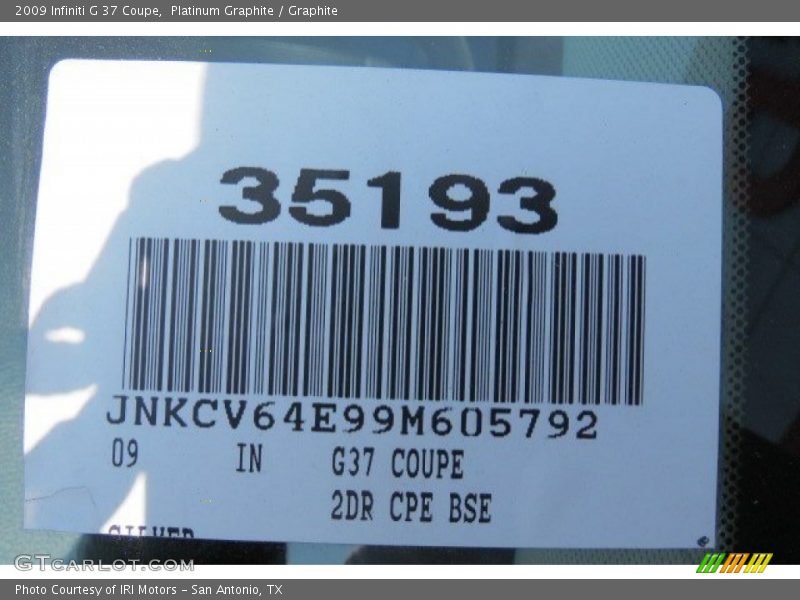Platinum Graphite / Graphite 2009 Infiniti G 37 Coupe