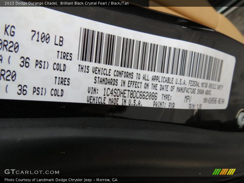 Brilliant Black Crystal Pearl / Black/Tan 2013 Dodge Durango Citadel