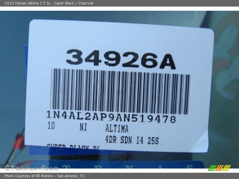 Super Black / Charcoal 2010 Nissan Altima 2.5 SL