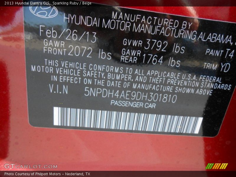 Sparkling Ruby / Beige 2013 Hyundai Elantra GLS