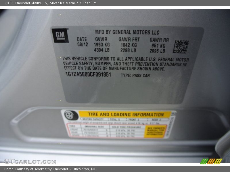 Silver Ice Metallic / Titanium 2012 Chevrolet Malibu LS