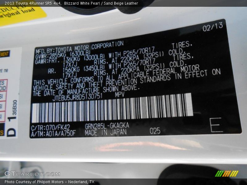 Blizzard White Pearl / Sand Beige Leather 2013 Toyota 4Runner SR5 4x4