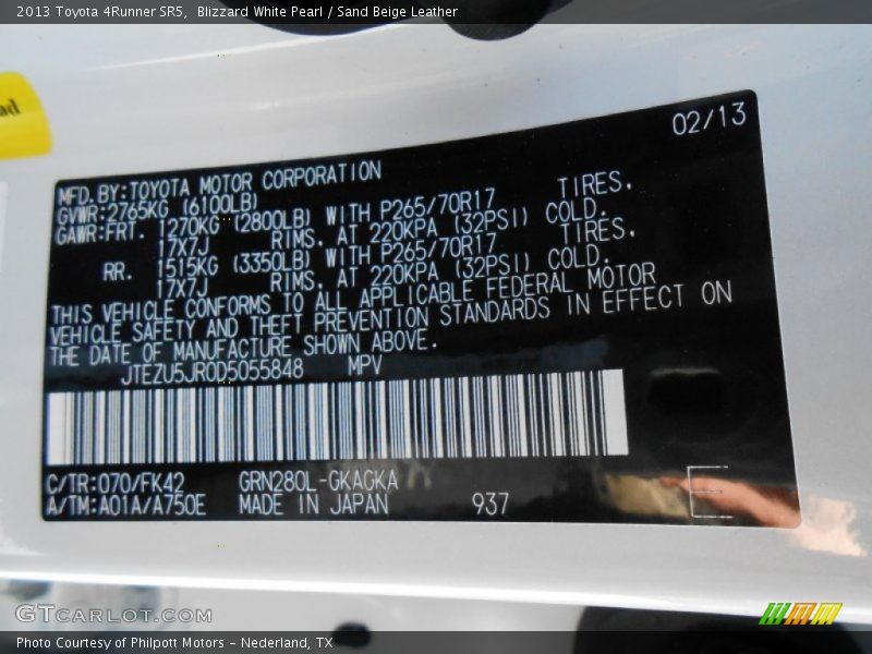 Blizzard White Pearl / Sand Beige Leather 2013 Toyota 4Runner SR5