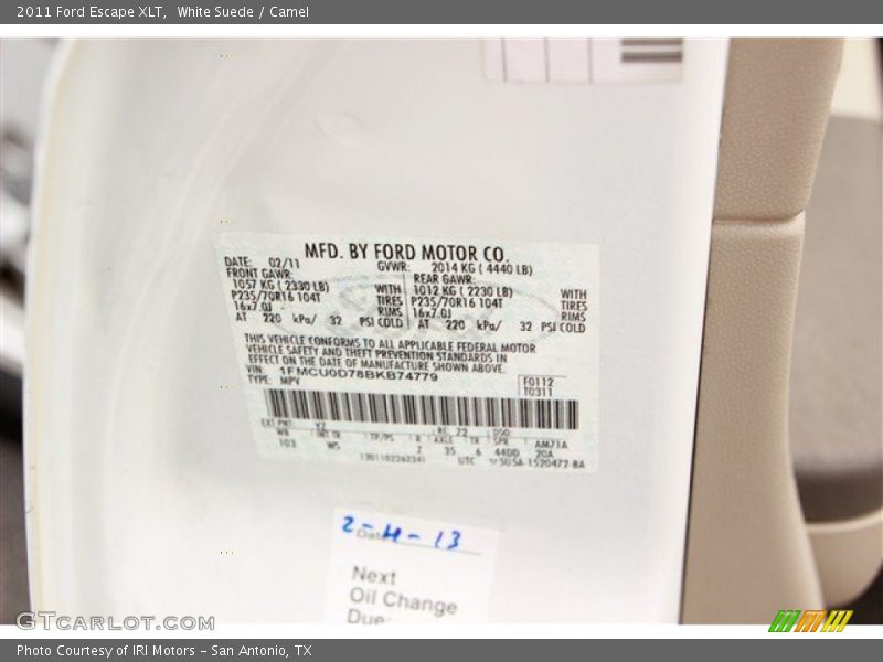White Suede / Camel 2011 Ford Escape XLT