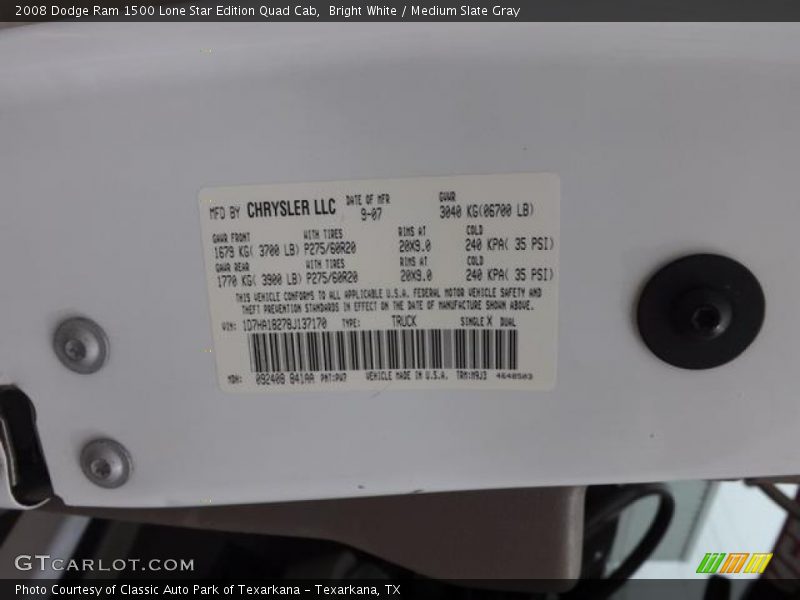 Bright White / Medium Slate Gray 2008 Dodge Ram 1500 Lone Star Edition Quad Cab