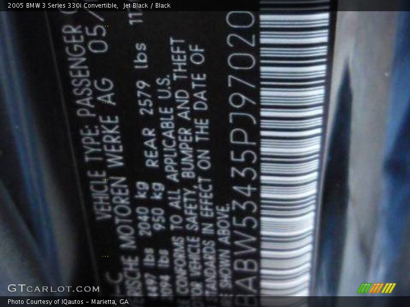Jet Black / Black 2005 BMW 3 Series 330i Convertible