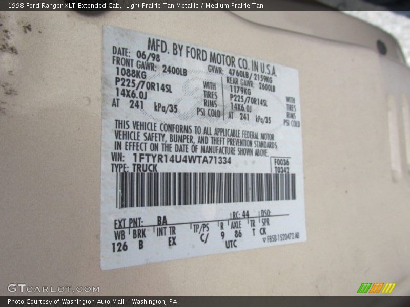 1998 Ranger XLT Extended Cab Light Prairie Tan Metallic Color Code BA