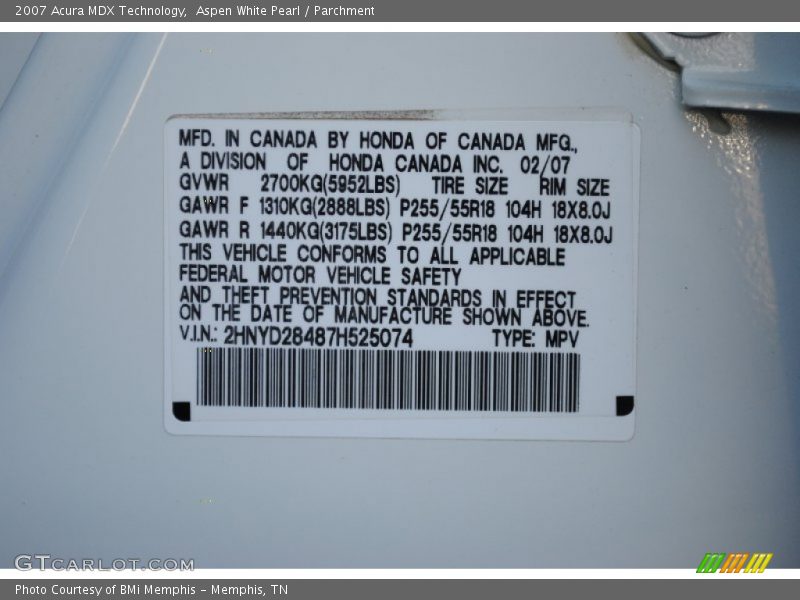 Aspen White Pearl / Parchment 2007 Acura MDX Technology